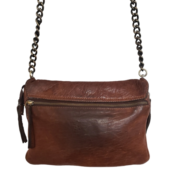 Maxon Purse Brown Leather Flap Chain Shoulder Strap Handbag Designer - Picture 2 of 16
